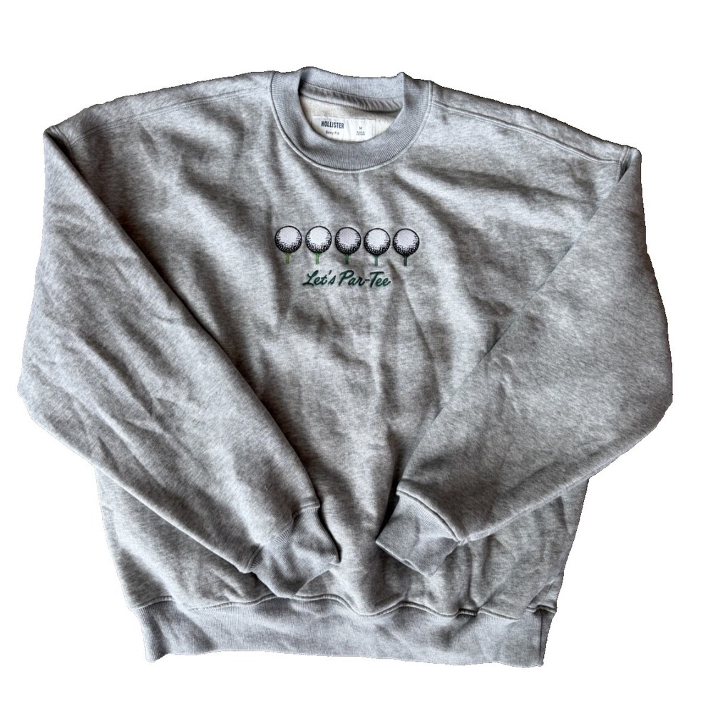 Hollister Boxy Fit Size Medium Grey "Let's Par-Tee" Crewneck Sweatshirt‎ NWOT